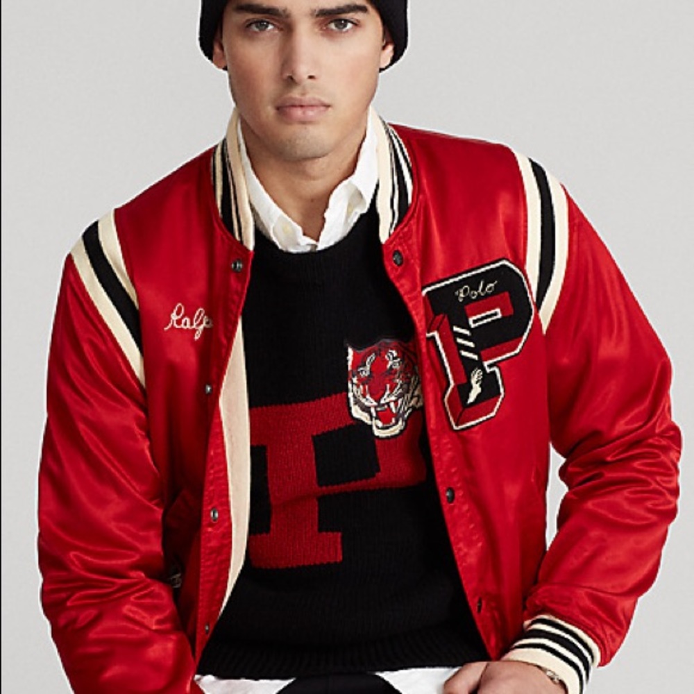 New Polo Ralph Lauren Mens Tiger Wool-blend Sweater Black Red Multi Christmas